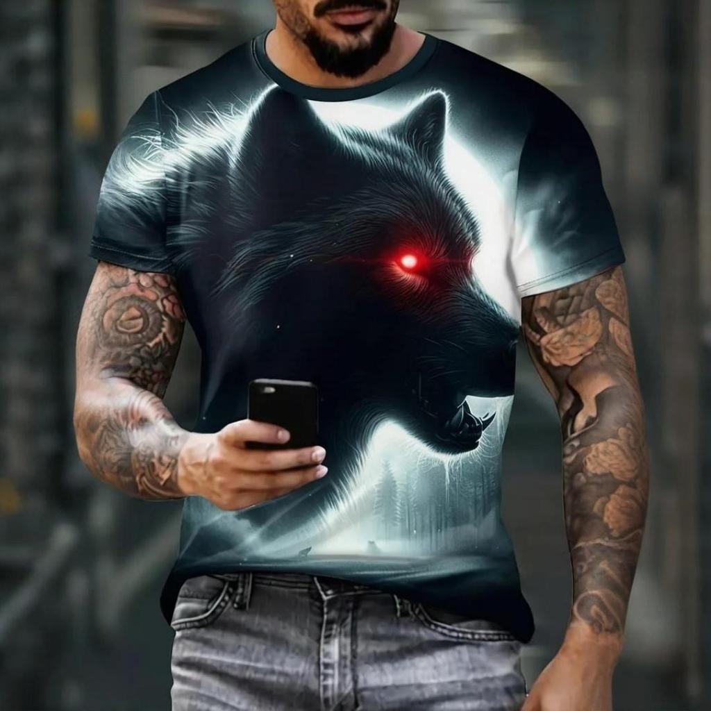 Summer New Men's T-shirt Fashionable Comfortable 3D Animal Printed Loose Versatile Round Neck Large Size Short Sleeve T-shirt