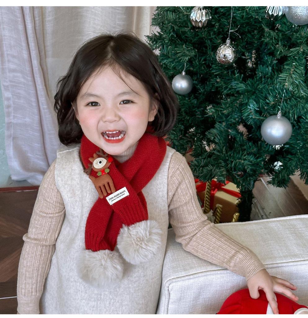 Feiertagsrot Kinder Pompon Strickschal - Warm & Stilvoll für Jungen und Mädchen