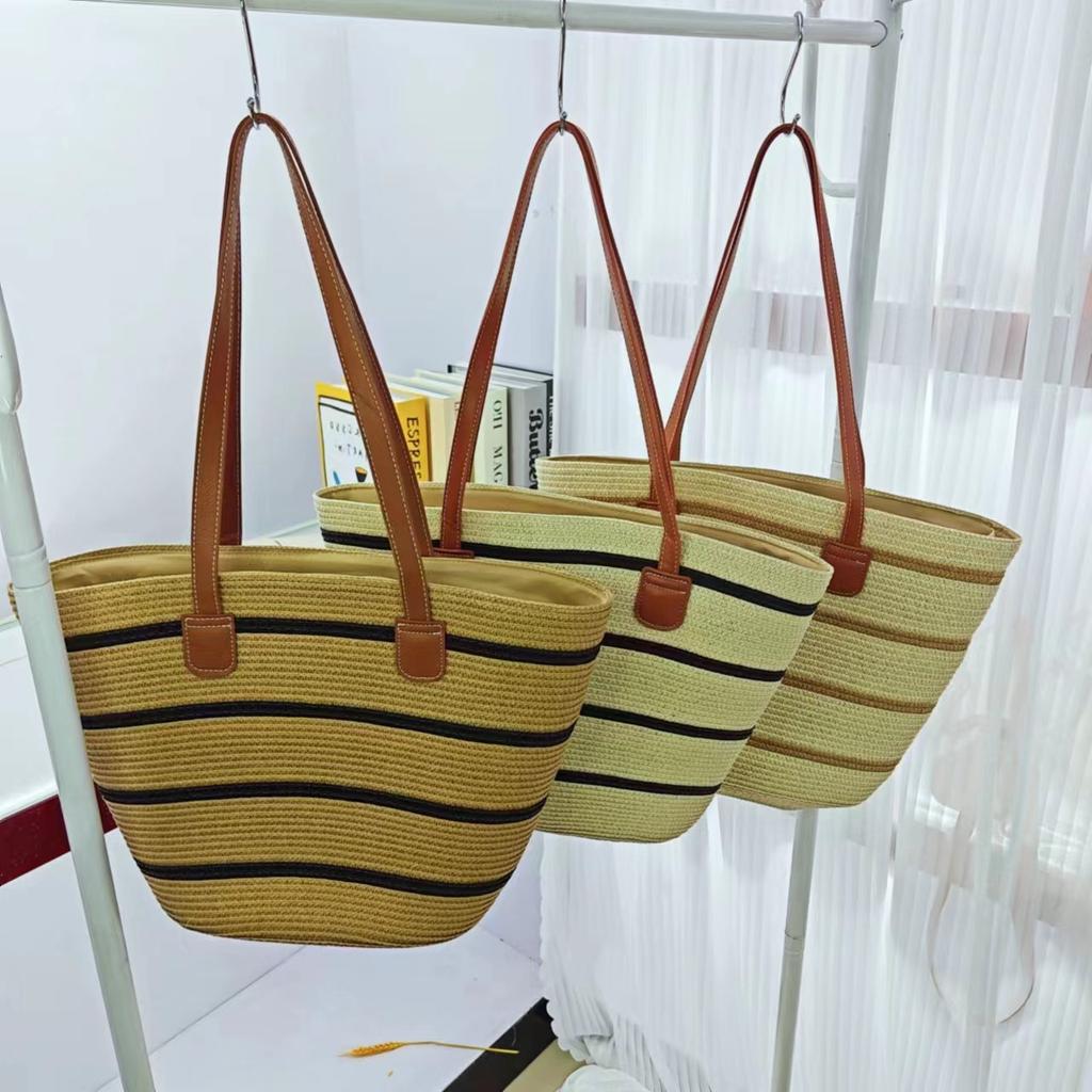 Strohtasche Damen Sommer Rattan Tasche Tragetasche Wind Schulter Strandtasche Nische Literarisch Neu