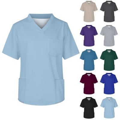 Men's Short Sleeve V-Neck Soild Color Chest Pocket Care Top