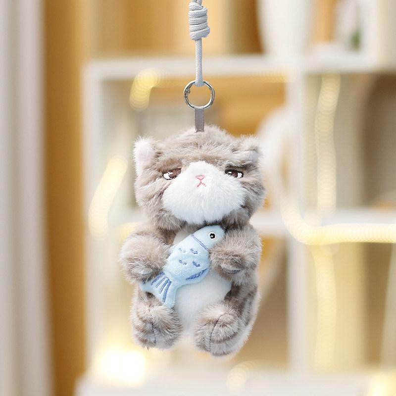 Soft Plush Cat Plushie With Fish Pattern For Girls Gift Keyring And Bag Pendant