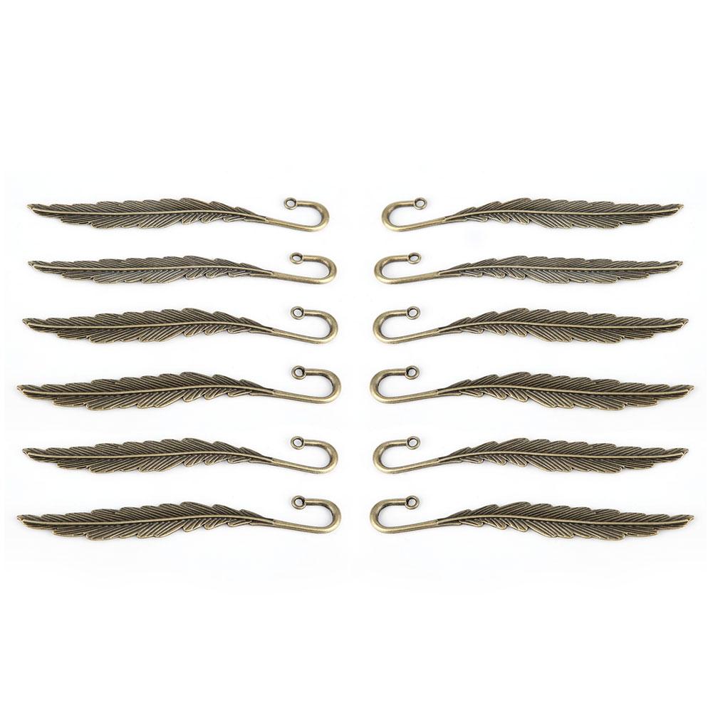 12 stk Antikke Bokmerker i Fjærform Bronse Metall Bokmerke Håndlaget Papirvarer Gave