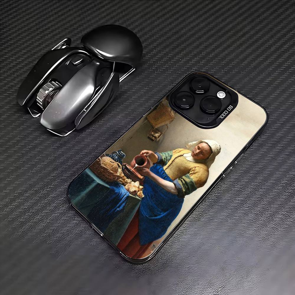 

Johannes Vermeer Art Phone Case For iPhone17,16,15,14,13,12,11 Plus,Pro Max Colored Silver Plated Inside Cover iPhone14