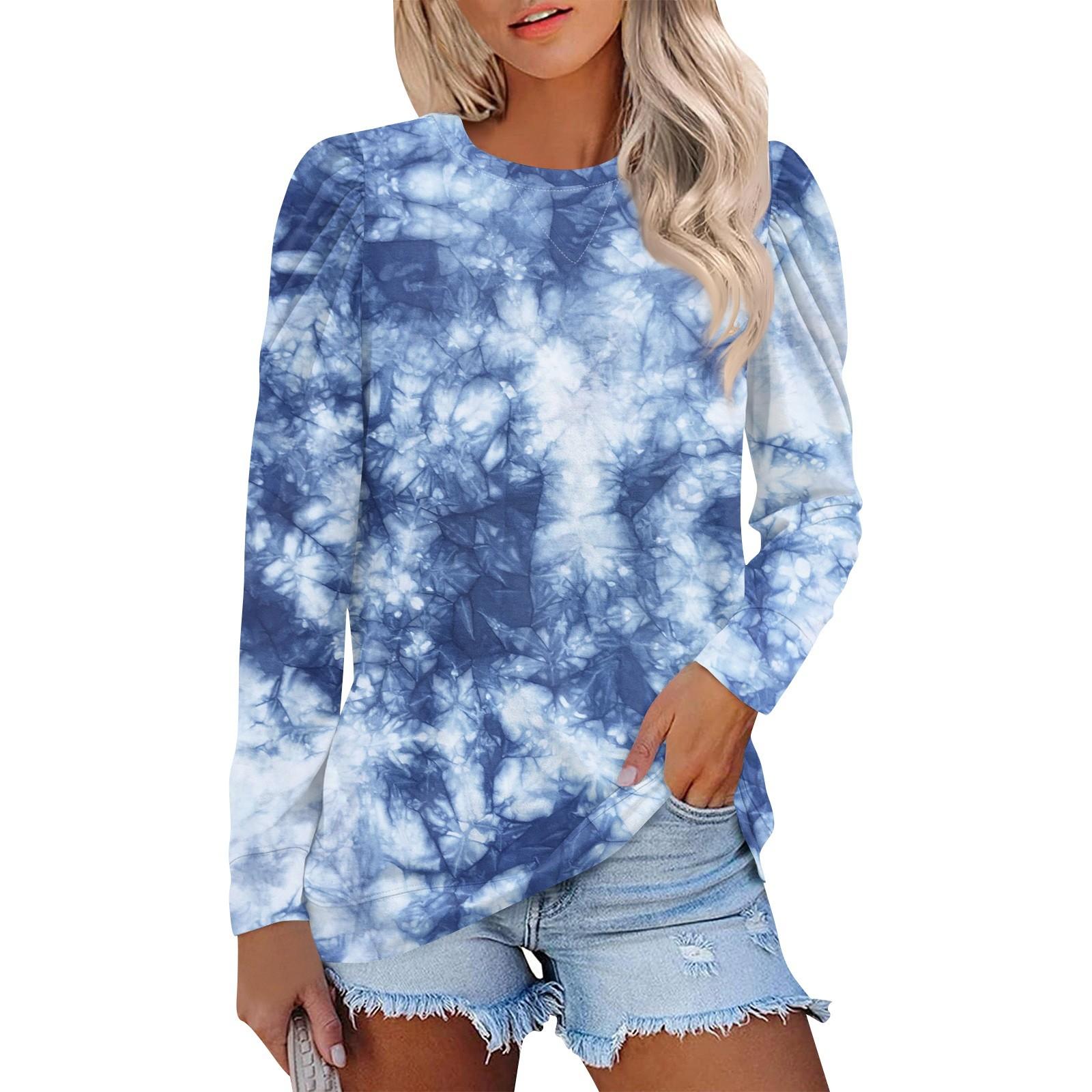 

Топы для женщин, осенние рубашки с длинным рукавом, повседневные свитера с круглым вырезом, мягкие свободные топы с принтом L синий