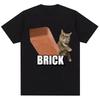 Funny Cat Throwing Brick Mold Pattern Summer Unisexs Shortsleeved Tshirt Casual and Comfortable Streetwear