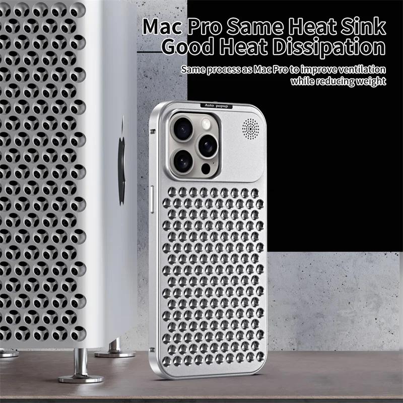 Metal Aluminium Hollow Cooling Phone Case for iPhone 17 14 13 15 16 Pro Max 17promax Aromatherapy Diffuser Detachable Rear Cover