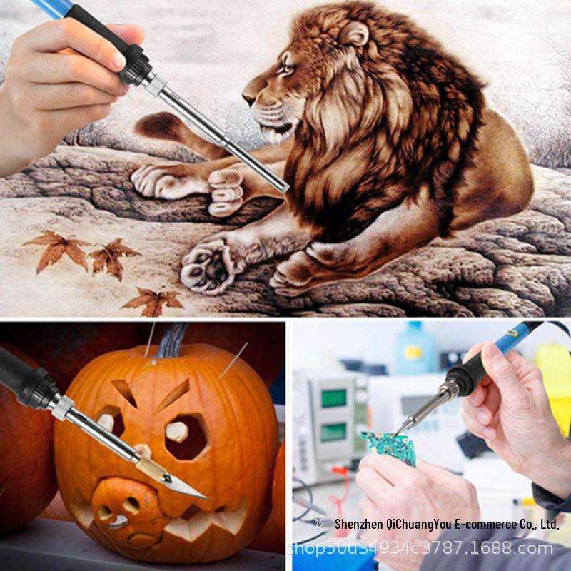 37-Piece Electric Soldering & Wood Burning Tool Set, 60W Adjustable Temp, Letter/Number Stencils, Pyrography Carving Kit