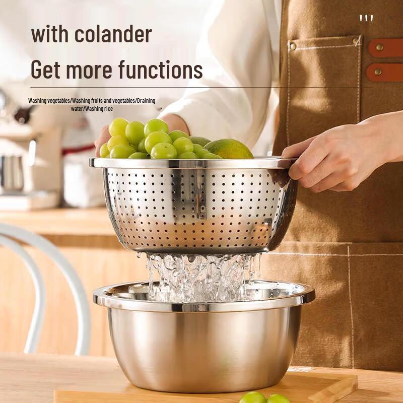 HANDUNYOU 34cm 304 Stainless Steel Basin & Colander Set