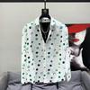 2023 New Spring and Autumn Fashion Polo Collar Print Slim Fit Hanging Korean Version High End Fashion Casual Simple Men's Shirt