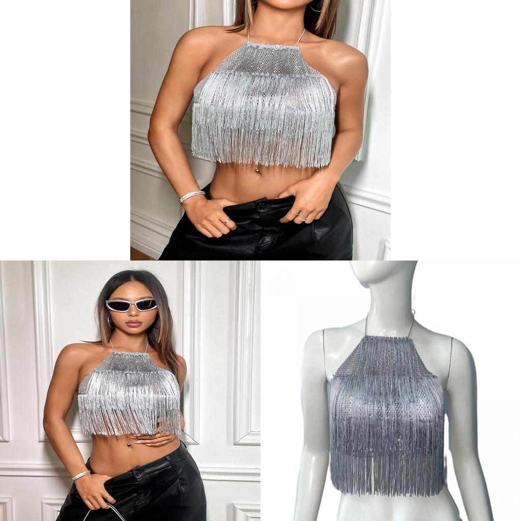 Sexy Womens Mesh Tank Top With Tassels And Glitter For Summer 2025 Beauty Enthusiasts