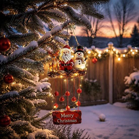 Sváteční venkovní zahradní dekorace Vánoční Santa Zvonkohra Závěsná ozdoba Claus Sněhulák Los Kovová pryskyřičná zvonkohra na balkon Terasu Zahradu Verandu Svátek