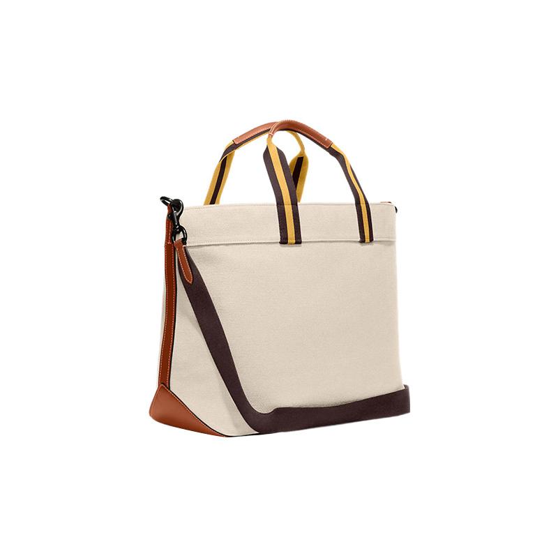 Coach Handbag 38 Solid Color Letter Logo Logo Embossed Zipper Closure Canvas with Leather Canvas Bag Tote Bag Tote Bag Shopping Bag Large Size Women's