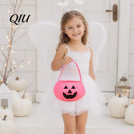 Halloween Candy Bag Pumpkin for Kids, Reusable Non-Woven Trick or Treat Bucket, Smile Bucket Face Snack Holder Basket with Handle Party Favors