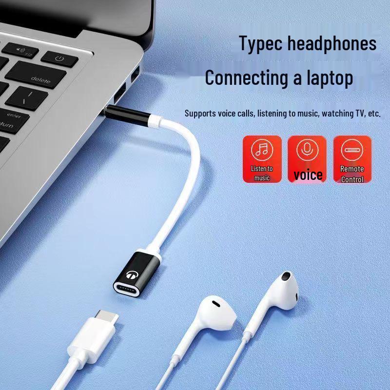 3.5mm Male to USB-C Female Flat Head to Round Head Earphone Adapter Cable