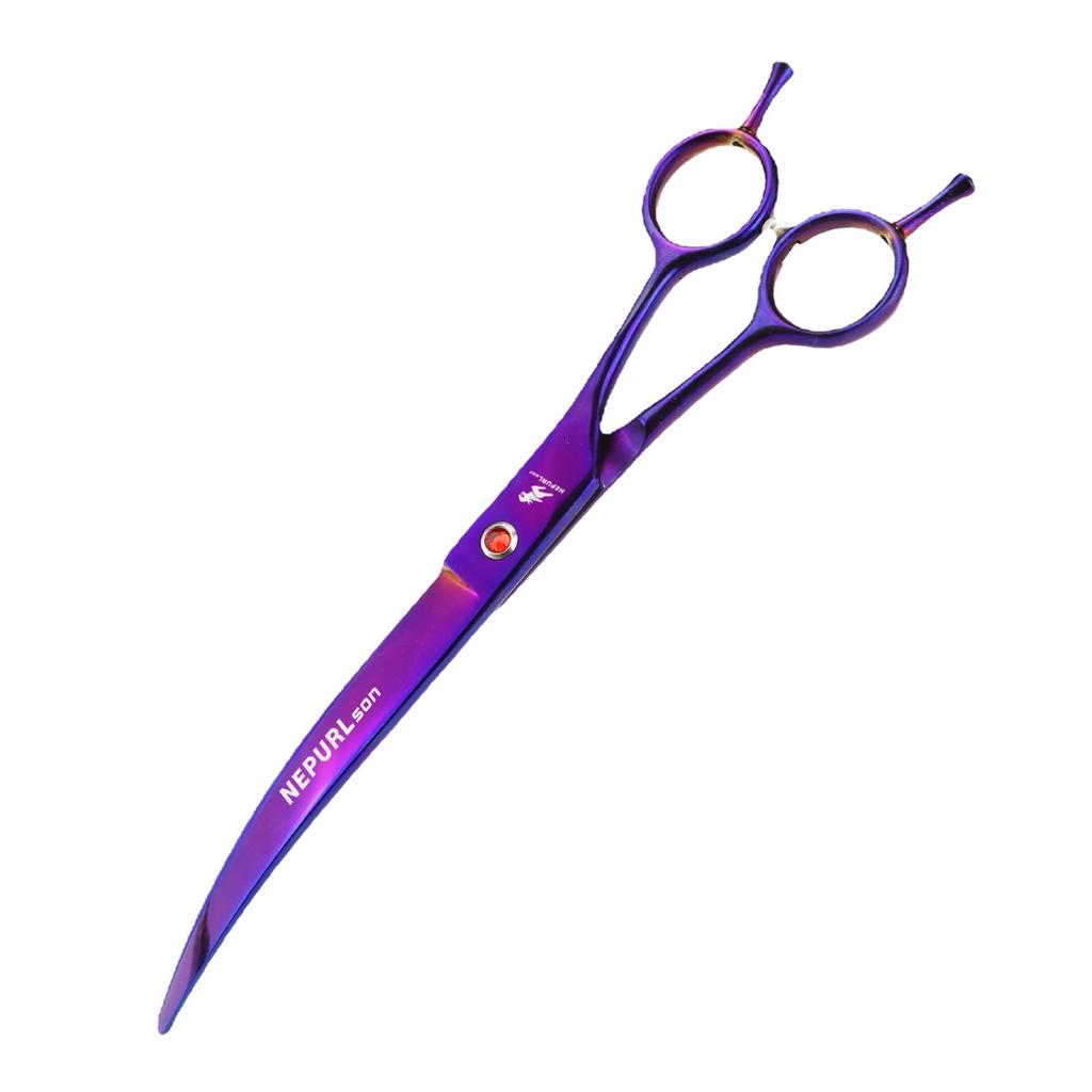 8.0 Inch Purple Pet Beauty Scissors Set, Flat Scissors, Curved Scissors, Thin Scissors, Multi-Colored 2 Teeth, 4 Fixed Logos.