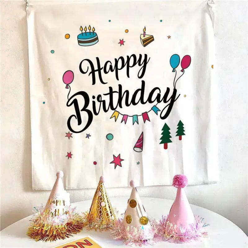 Happy Birthday Celebrate Tapestry Wall Hanging Wall Blanket Tapestry Art Home Decorations for Living Room Bedroom Dorm Decor