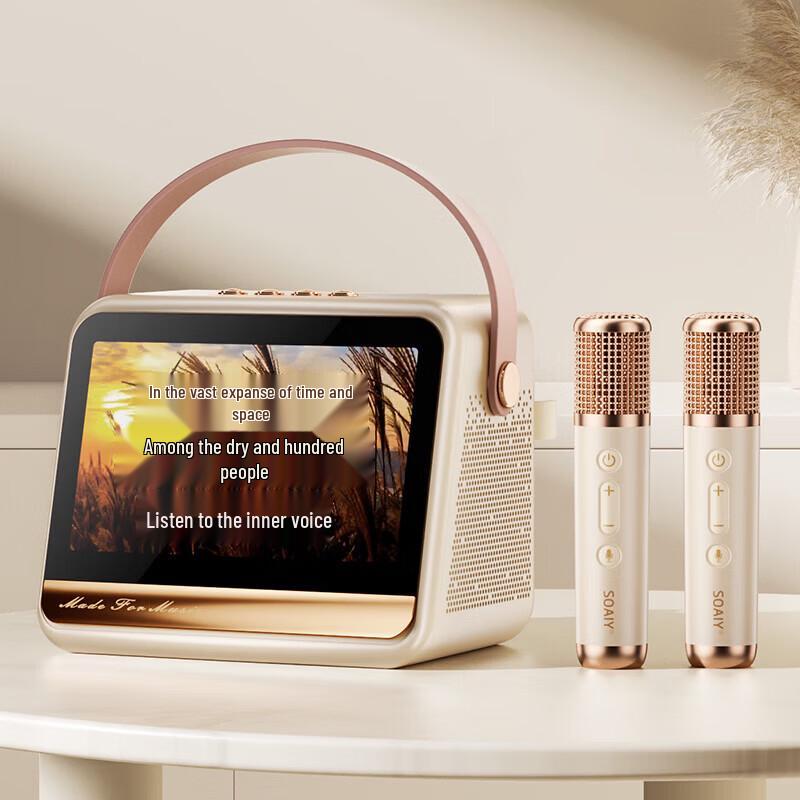 

Soaiy Floating Lyrics Bluetooth KTV Speaker with Wireless Microphone CN plug (adapter included)