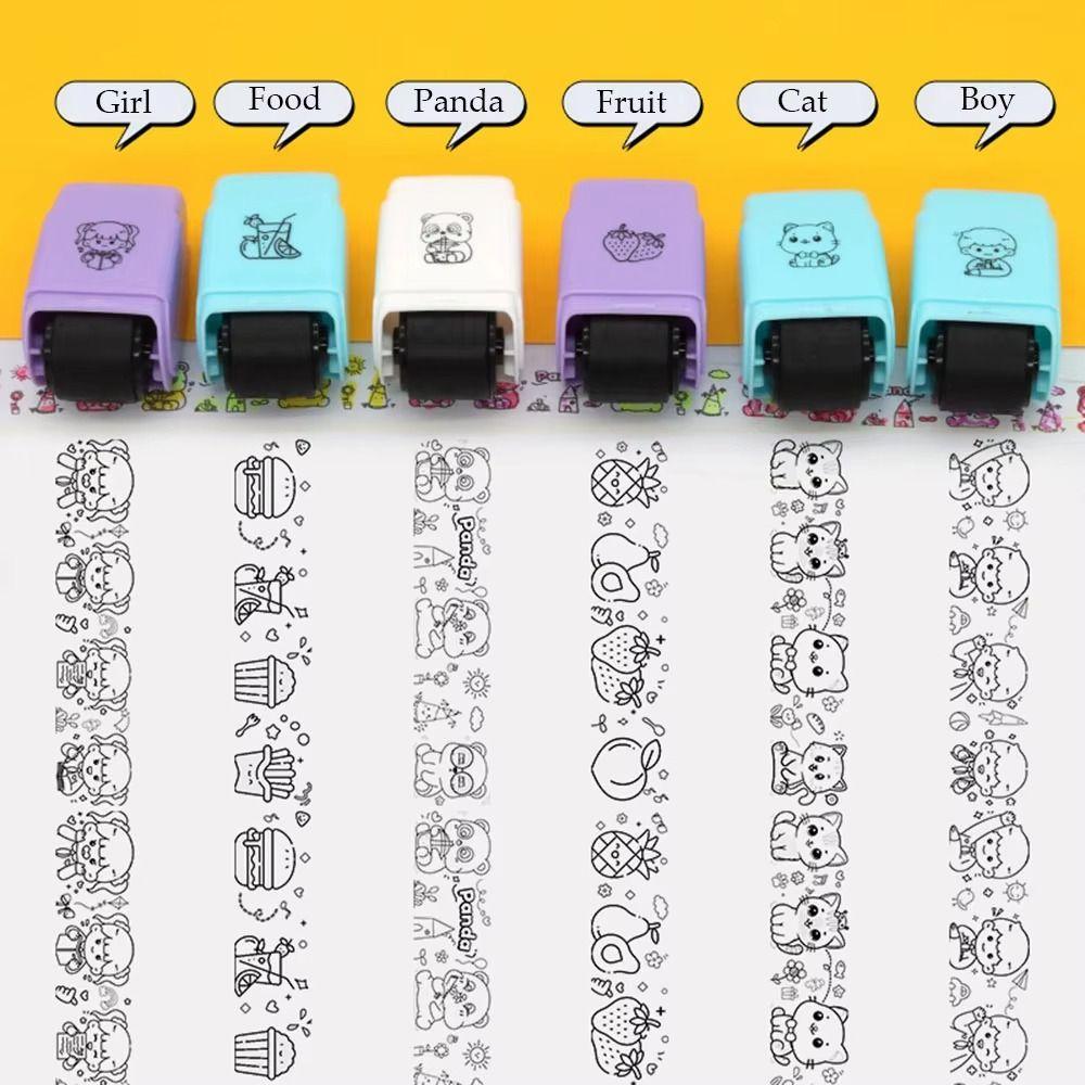 Drawing Doodle Graffiti Animals Rolling Stamp Roller Sealing DIY Handcraft Cartoon Roller Seal Fruit Panda