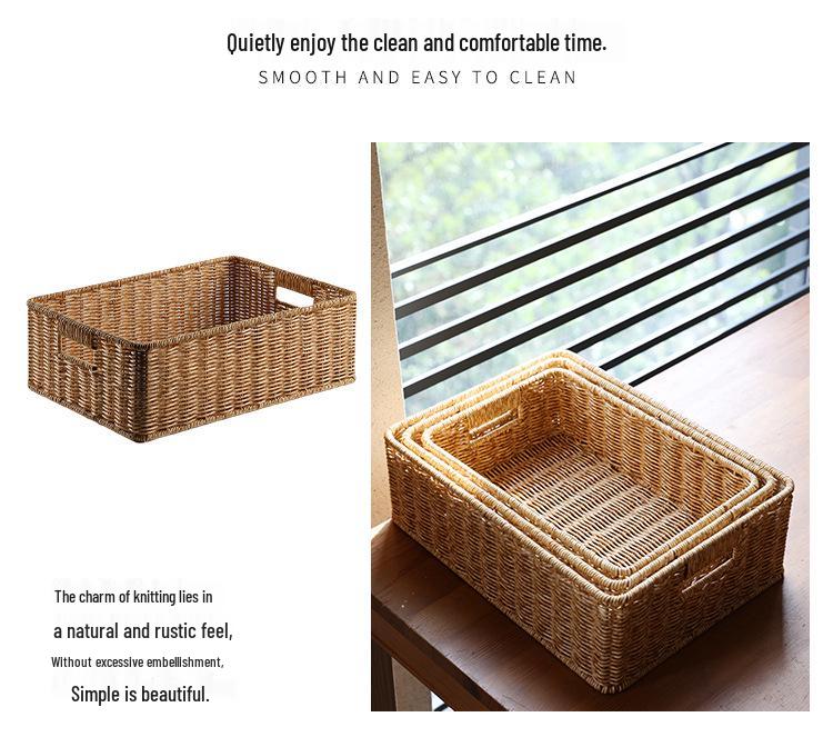 Coș de depozitare de birou în stil nordic cu împletitură de ratan pentru măsuța de cafea din living