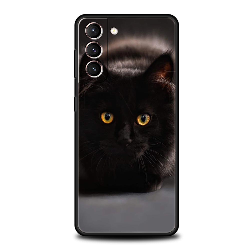Black Cat Phone Case For Samsung Galaxy S24 S23 S22 S20 Ultra S21 FE 5G S10 S9 Plus S10E S8 Soft Silicone Cover