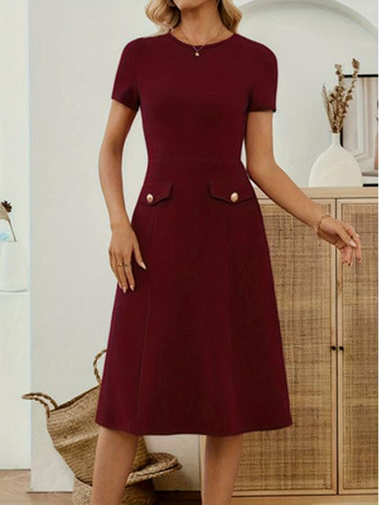 Women's Summer Solid Color Slim Fit Dress with Round Neck
