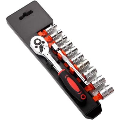 1/4-Zoll-Ratschen-Steckschlüsselsatz, Mechaniker-Werkzeugsatz und Steckschlüsselsatz mit umschaltbarem Ratschengriff mit Schnellverschluss und Verlängerungsstange, 12-teiliger Satz