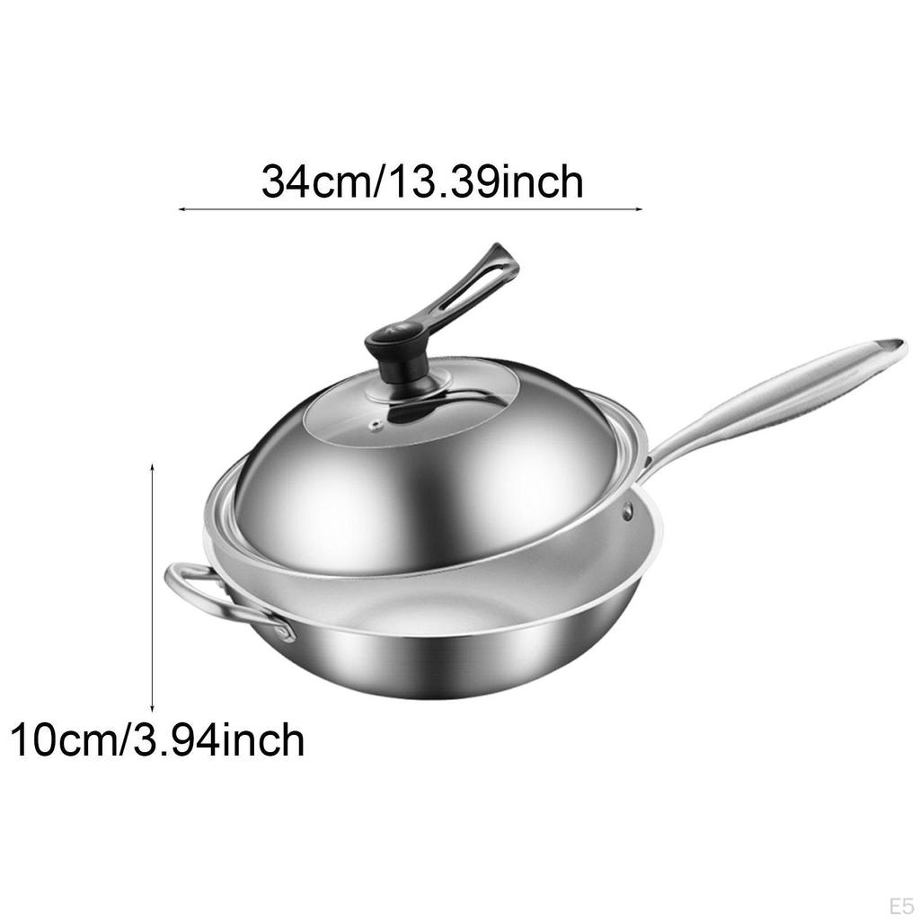 Stainless Steel Wok Pan Cooking Tool Ergonomic Handle Sturdy Versatile with Helper Stir Fry