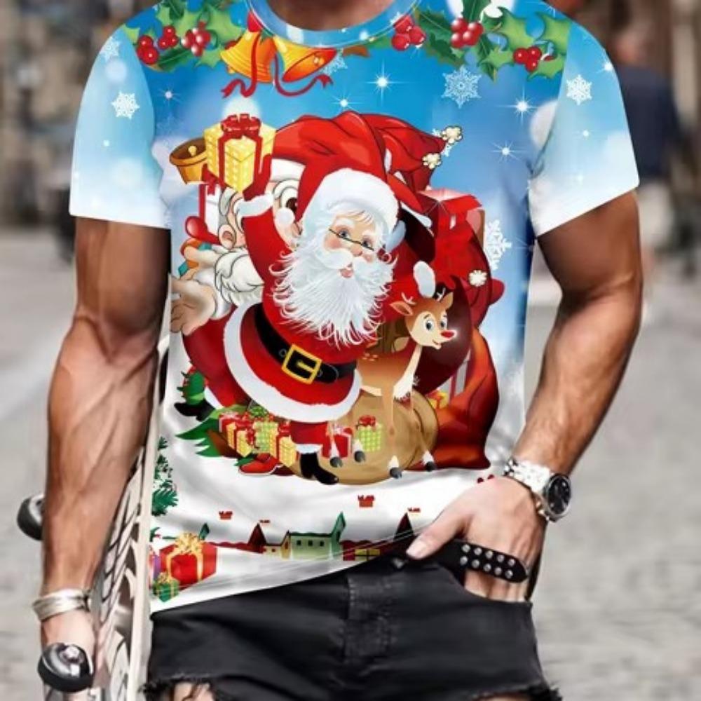 Christmas Series 3D Digital Printed Men's Casual and Fashionable Round Neck Short Sleeved T-shirt