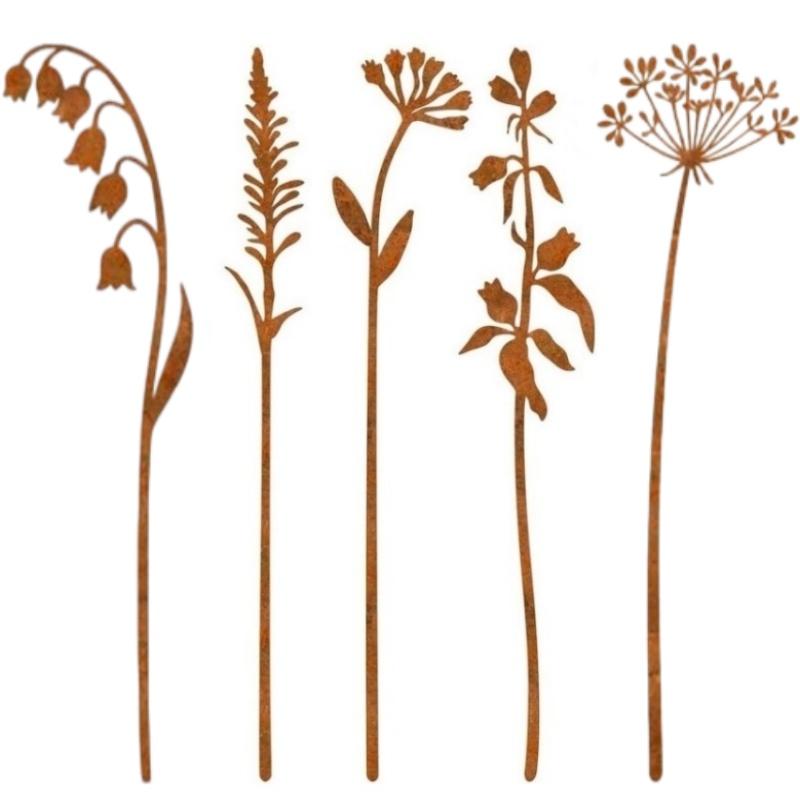 5Pcs Rusty Metal Flowers, Wildflower Bouquet, Rusty Garden Art Wildflower Stakes, Floral Garden Farm Gift, Patio Yard Vintage Charm Metal Flowers 5pcs