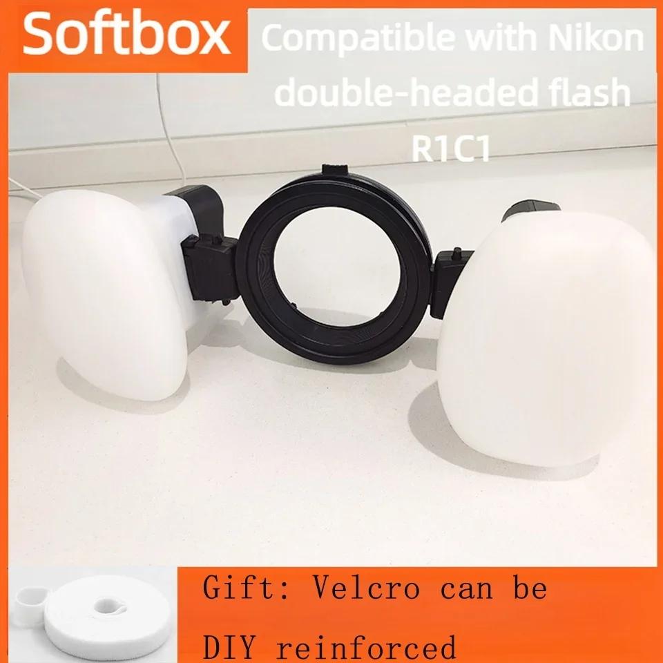 2pcs Softbox Dual Head Flash Lamp Diffuser Soft Light Hood for Nikon R1C1 Yongnuo YN24EX Godox MF12 Dentistry Camera Accessories