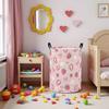 Pink Strawberry Bow Cylinder Laundry Basket - Double Ear Handheld Fabric Toy Storage.