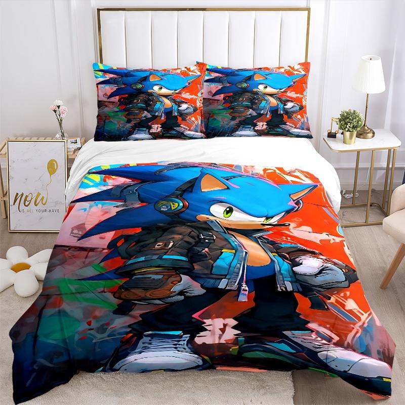 3pcs bedding set Sonic Urban Includes 1 Comforter + 2 Pillowcases, Without Pillow Inserts, Soft Comfortable, Lightweight Breathable, Printed