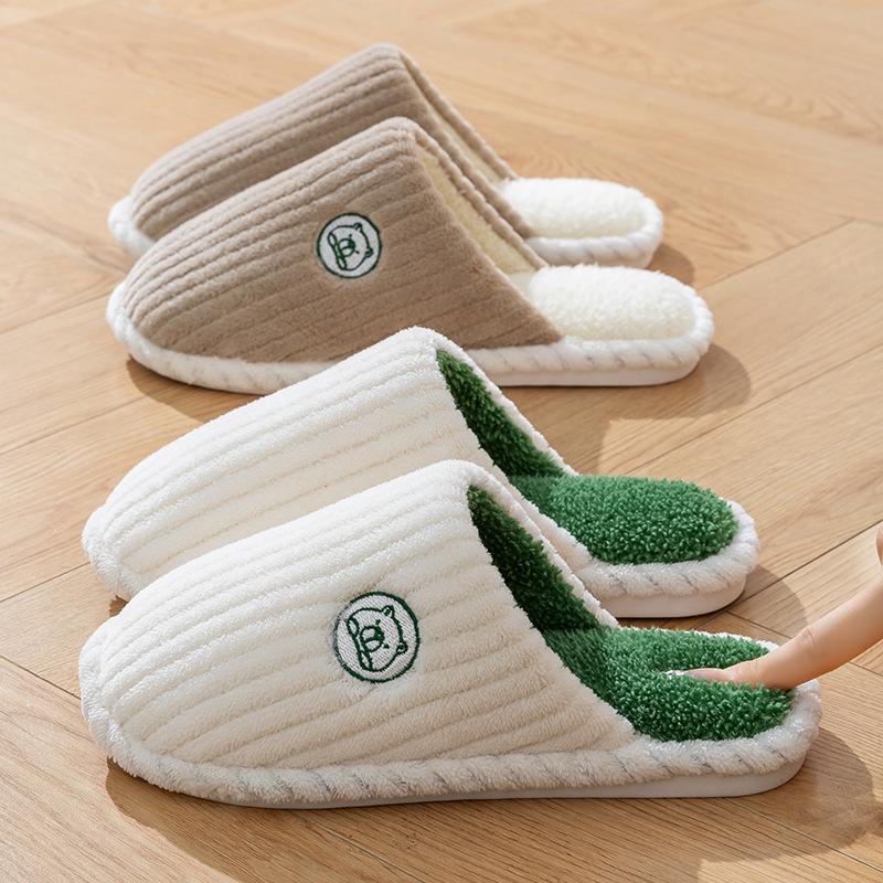 Cixi Cotton Slippers for Winter Home Use Indoor Non-slip Home Warmth Couple Winter Plush