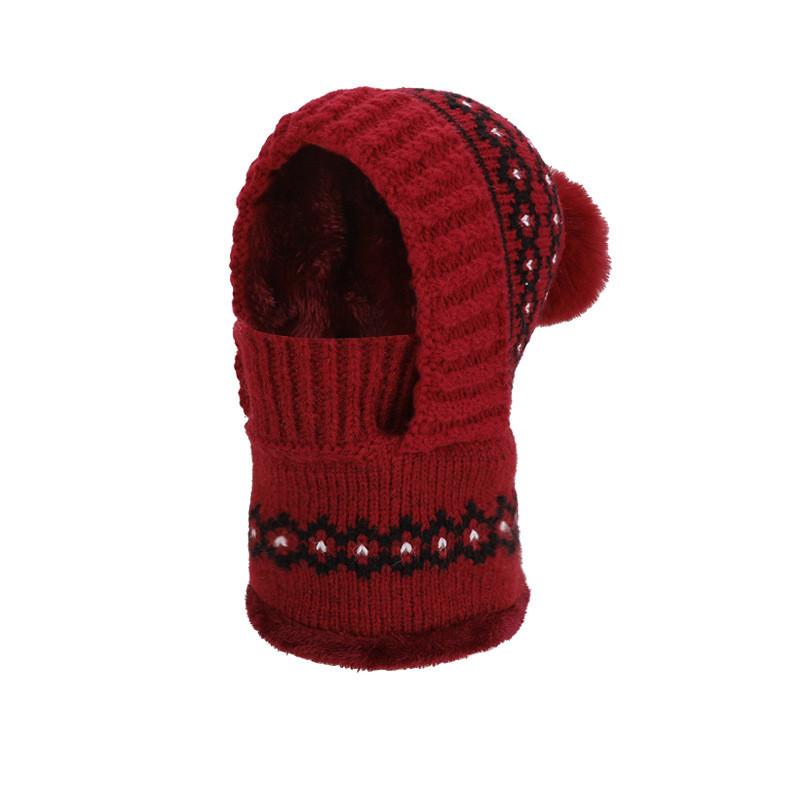 Acrylic Knit Hat With Face Mask And Ear Cover For Winter Warmth And Wind Protection
