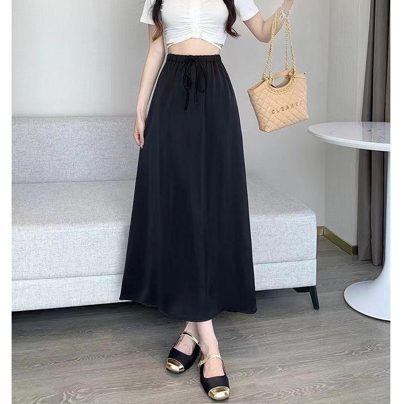 

Женская юбка из атласа Ice Silk средней и длинной длины, новая летняя удобная длинная юбка с высокой талией M