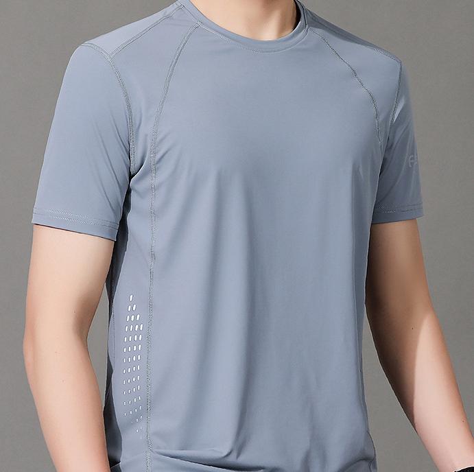 Didelio dydžio „Ice Silk“ marškinėliai trumpomis rankovėmis, skirti greitai džiūstantiems vyriškiems drabužiams, vasarinis kvėpuojantis elastinis kūno rengybos kostiumas, „Top Running“ sportiniai marškinėliai