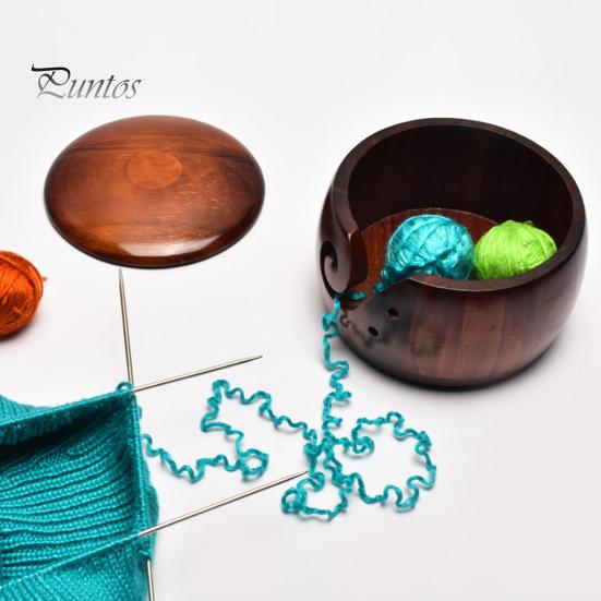 Bol de fire personalizat pentru croșetat Suport de croșetat personalizat din lemn de tricotat cu capac Organizator de depozitare multifuncțional pentru artizanat Cadouri realizate manual pentru