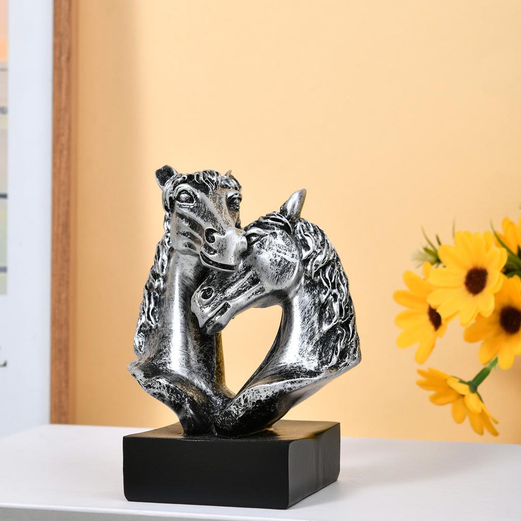 Couples Horse Figurines Horses Head Statue Paperweight Animal Sculptures Ornament for Home Office Desktop Decorations