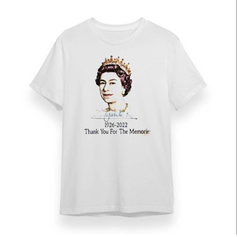 Gedenk-Unisex-T-Shirt für Königin Elizabeth II. mit kurzen Ärmeln in Schwarz und Weiß