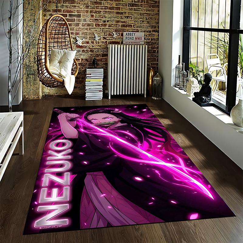 Anime-Mädchen mit Schwert Design Teppich, Nezuko Rosa Stil Heimdekor Geeignet für die Verwendung als Anti-Rutsch-Matte für Wohnzimmer Schlafzimmer Sofas