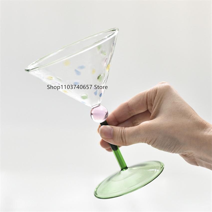 Creative Small Fresh Color Wave Dot Red Wine Glass Home Tall Cocktail Champagne Cup Vintage Ice Cream Dessert Cup
