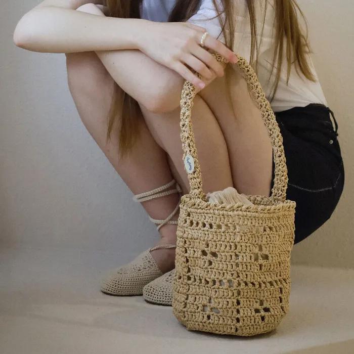 No.50 / Lily Bucket Bag _ Raffia (Lily Raffia Bucket Bag, Crochet Bag, Knit Bag)