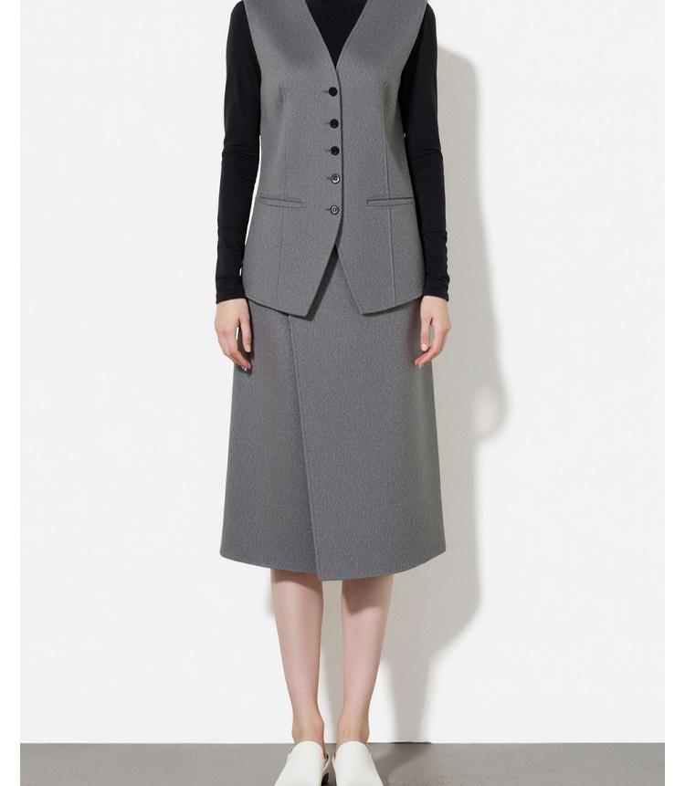 Women's V-neck Wool Melton Lambswool Waistcoat - Autumn/Winter Old Money Style