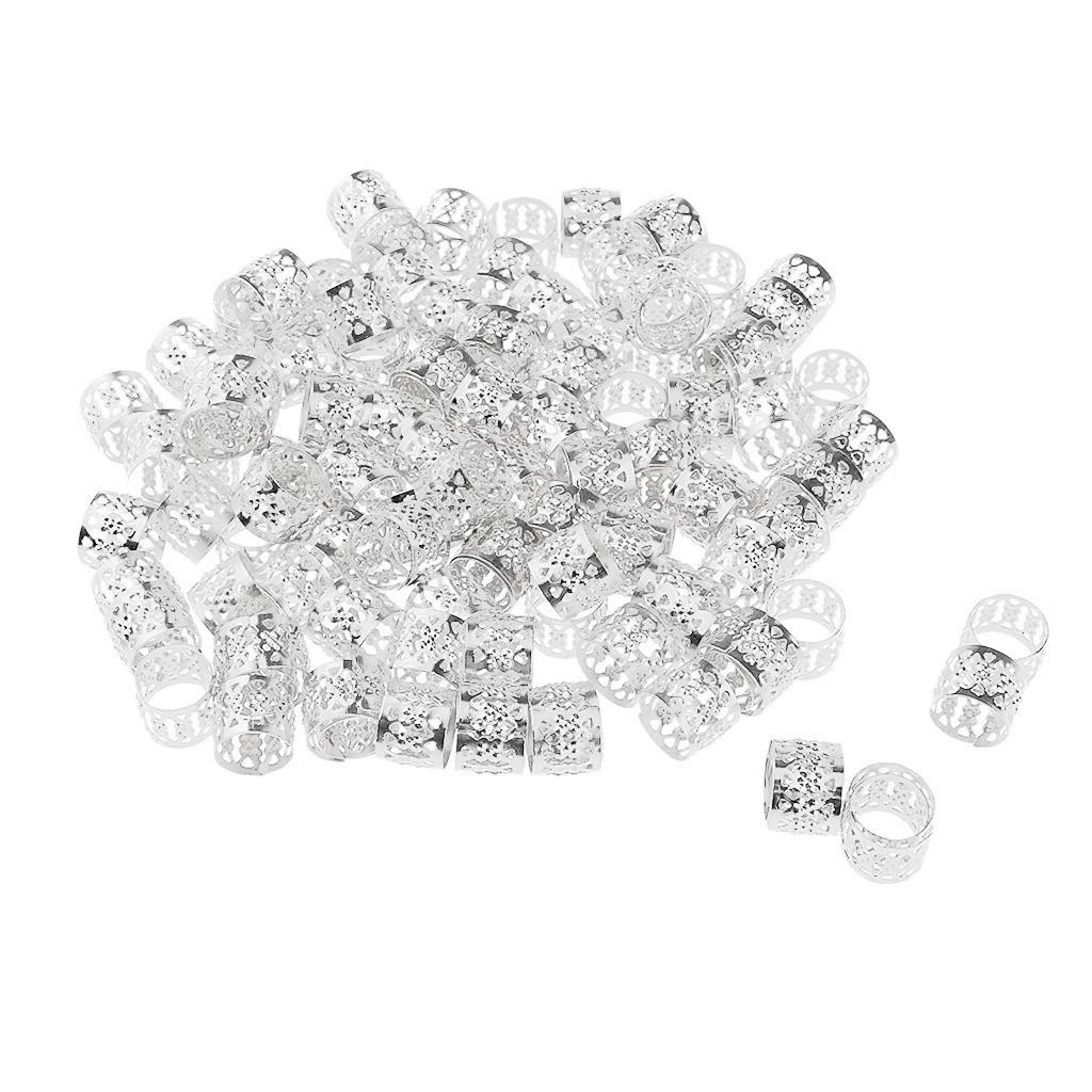 100 Stück Herz Metall Manschette Haarverlängerung Dekorationen Dreadlocks Perlen Silber