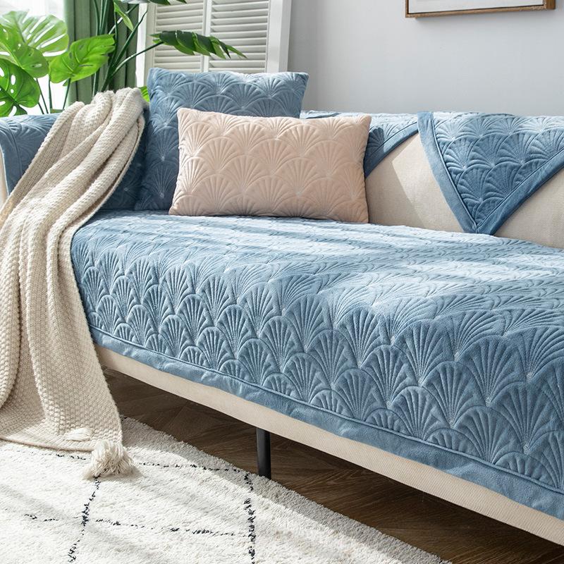 Four Seasons Universal Non-Slip Winter Plush Thickened Solid Color Sofa Cushion Nordic Simple Sofa Cover Slipcover