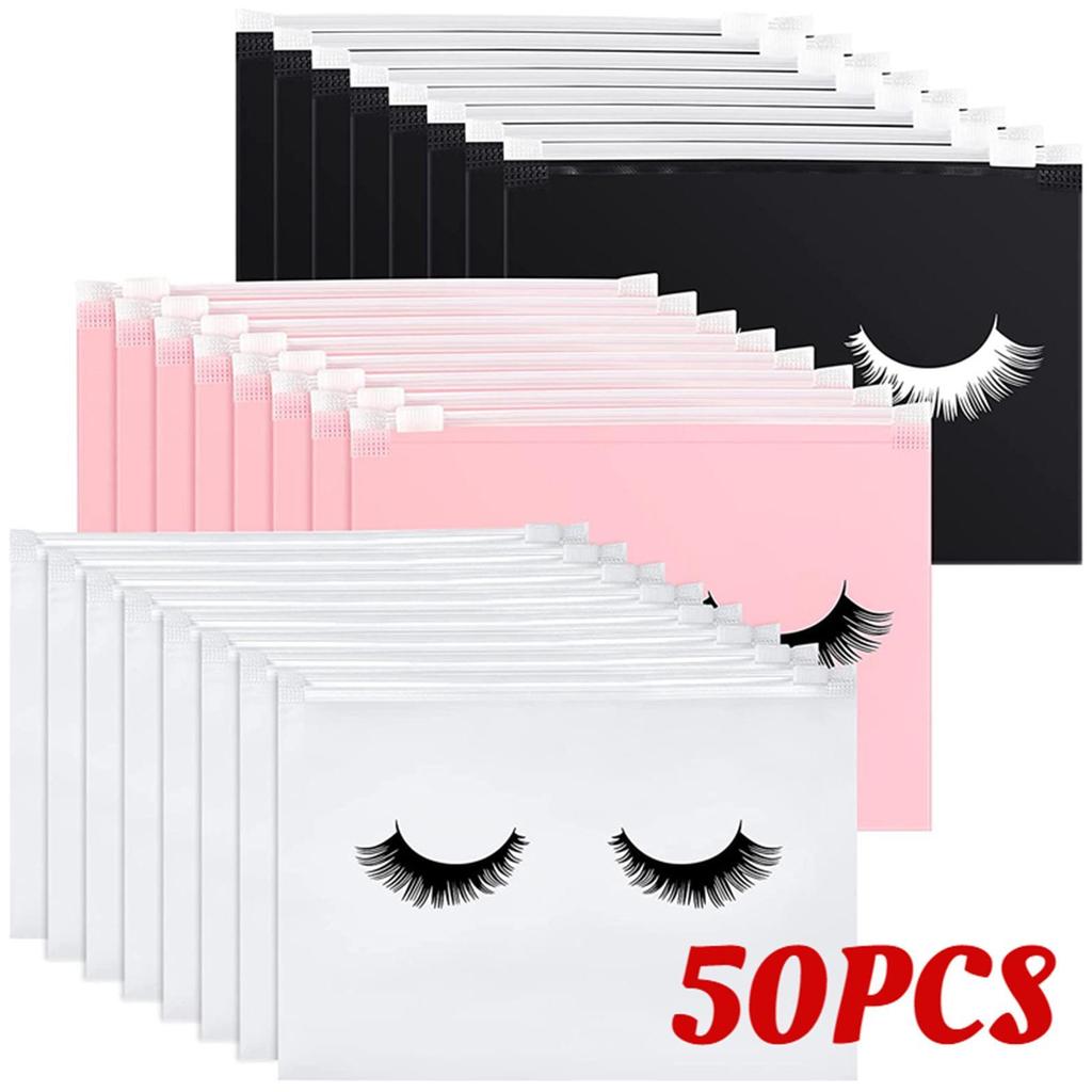 Stylish 50 Count Lash Bags Cute Eyelash Makeup Bags with Zipper