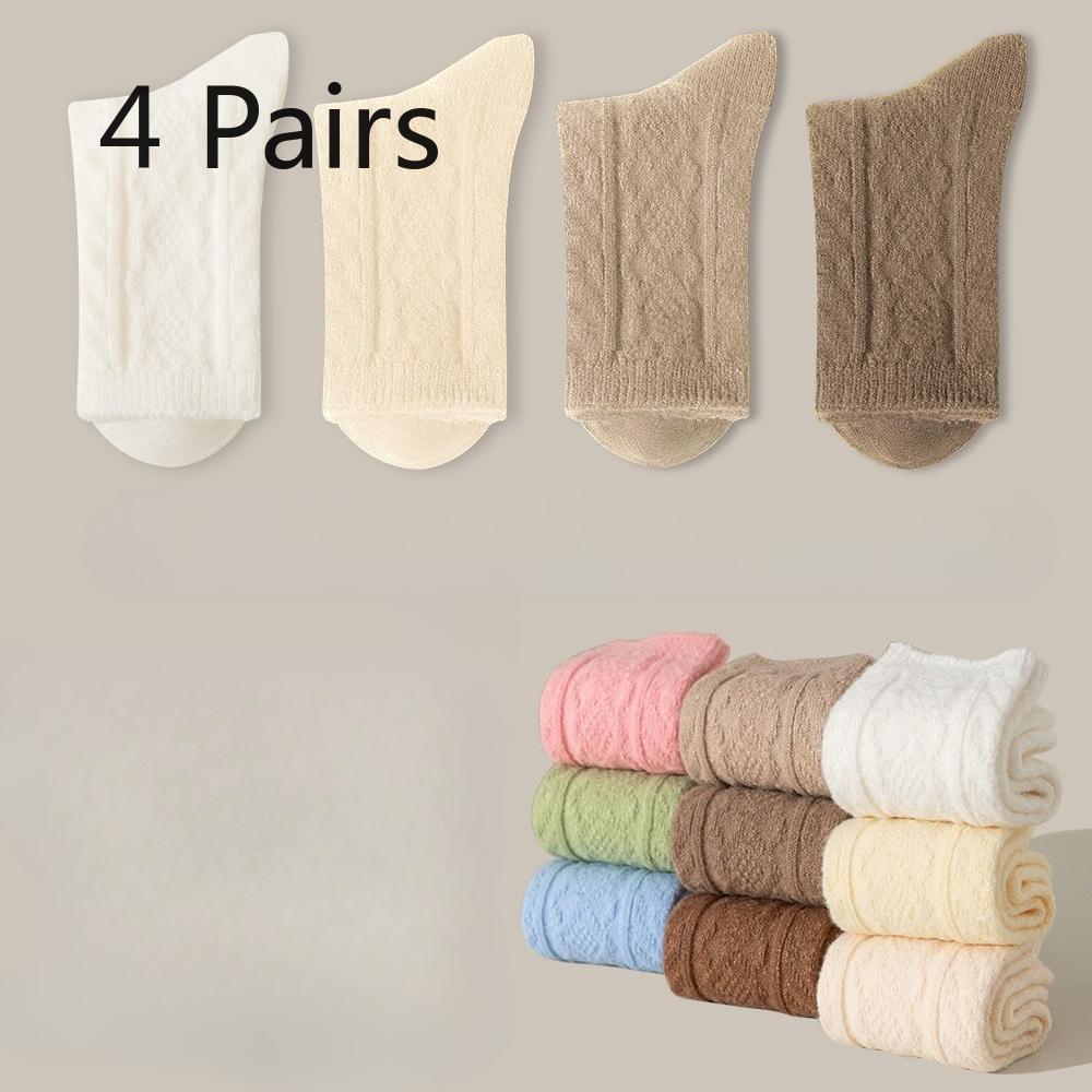 4 Pairs of Women's Winter Fleece and Thickened Warm Sleeping Floor Mid Calf Socks