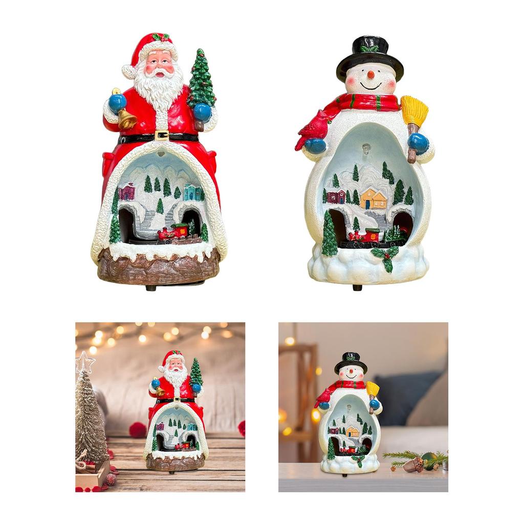 Christmas Figurine Resin Sculpture Festival Centerpiece Rotating Train Musical Decorative for Bookshelve Office Indoor Corner
