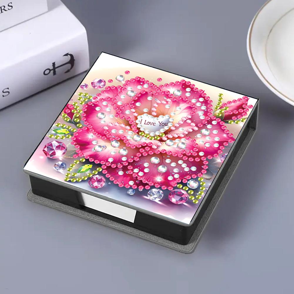 Girl Leather Gem Painting Memo Pad Holder Mosaic Kit Diamond Art Note Box with 160 Sheets of Paper for Adults Beginners