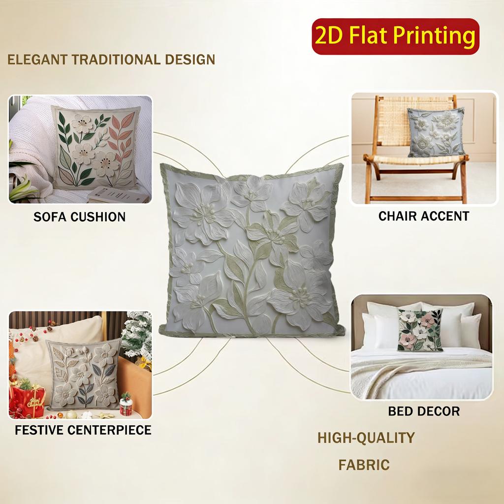 2D Floral Embossed Pattern Decorative Cushion Covers Pattern Cushion Cover Suitable For Sofa Bedroom Car Pillow Cover